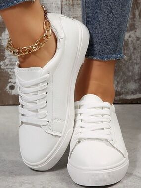 Women's White Low-Profile Lace-Up Sneakers